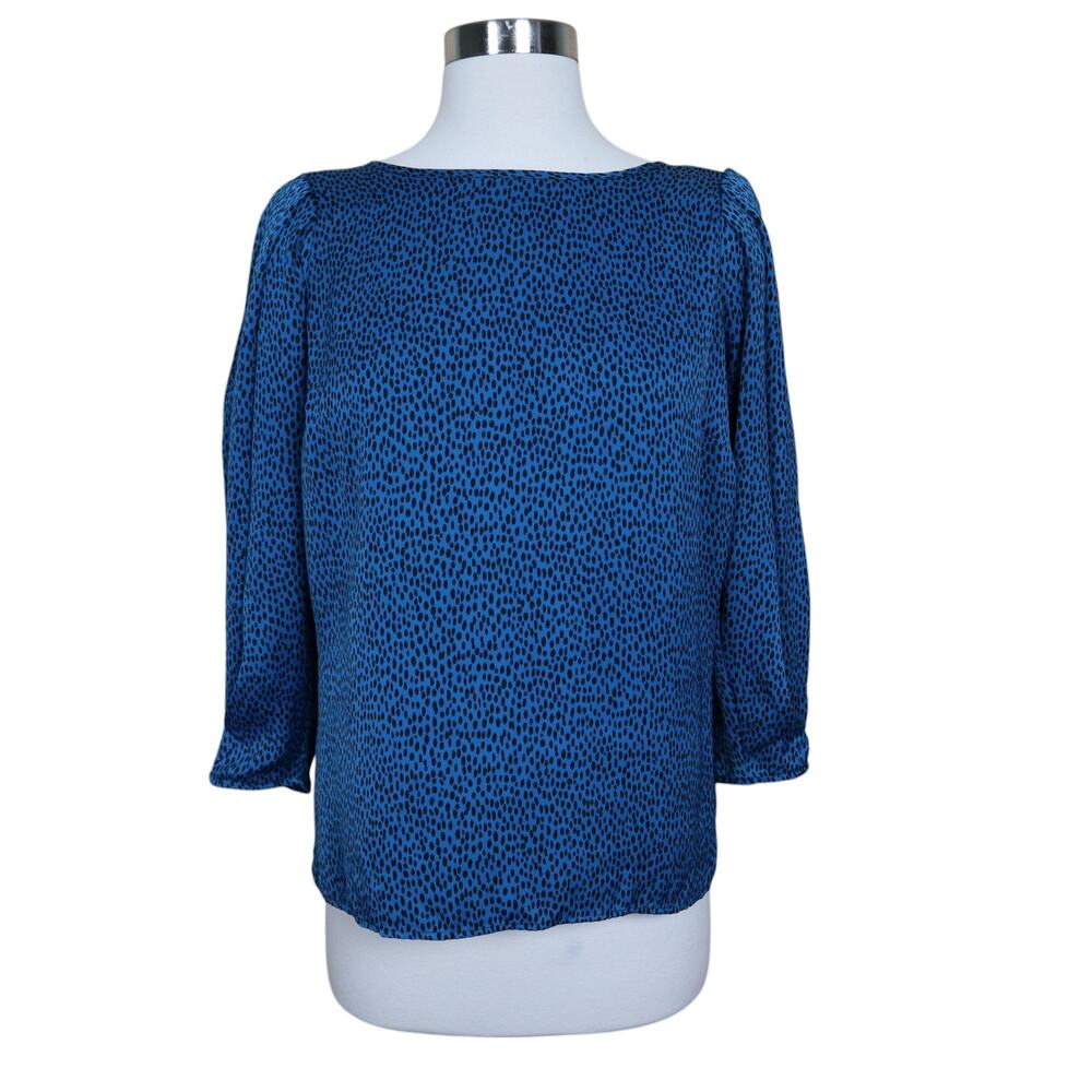 Banana Republic Womens Pleated Volume Sleeve Top Size Small‎ Blue Black Spotted